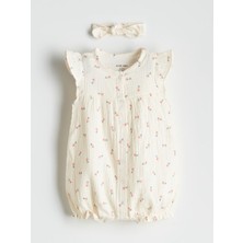 Lc Waikiki Yeni Sezon Bisiklet Yaka Çiçekli Kız Bebek Tulum ve Saç Bandı