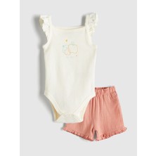 Lc Waikiki Yeni Sezon Bisiklet Yaka Kız Bebek Çıtçıtlı Body ve Şort 2'li