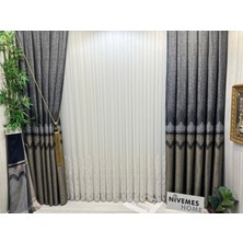 Nivemeshome Hüzzam Altın Detaylı  1/3 Sık Pileli Tül Perde Apm