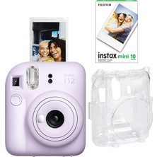 Instax Mini 12 Lila Fotoğraf Makinesi + 10'lu Film ve Şeffaf Kılıf Seti