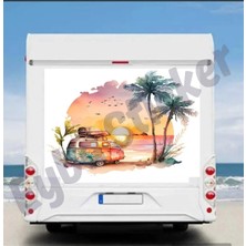 Doğal Manzara Kamp Güneş, Karavan Renkli Sticker 110X80 cm Renkli Baskı RENKLIKARAVAN04