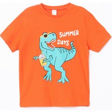 Lc Waikiki Yeni Sezon Bisiklet Yaka Dinozor Baskılı Erkek Çocuk Tişört