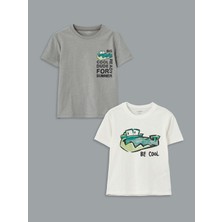 Lc Waikiki Yeni Sezon Bisiklet Yaka Baskılı Erkek Çocuk Tişört 2'li