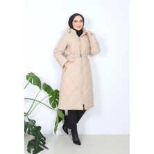Günay Kadın Kemerli Astarlı Kapitone Mont