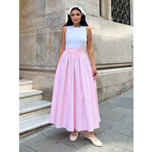 Pembe Puantiyeli Poplin Etek