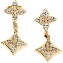 Kadın Çiçek Model Sallantılı Gold Renk Çelik Küpe