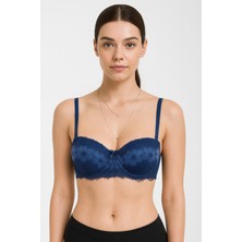 Loya Lacivert Fiori Dolgulu Straplez Sütyen