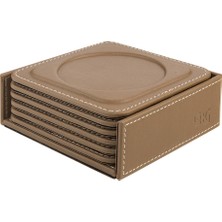Bardak Altlığı,6’lı Set,masaüstü Yuvarlak Cup Coaster,vegan Suni DERI,11X11 Cm.,vizon