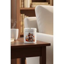 Sonbahar Teması Fall Vibes Highland Cow Baskılı Seramik Kapaklı Kokusuz Küllük