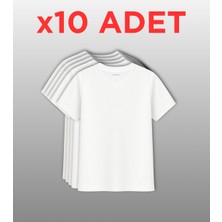 10’lu Regular Fit Basic Tişört Seti - %100 Pamuk - Yeşil, Siyah, Beyaz, Kiremit