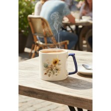 Ayçiçekleri Sonbahar Teması No:2 Baskılı Lacivert D Kulplu Kupa Bardak