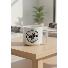 Fueled By Coffee Baskılı Hediyelik T Kulplu Latte Fincanı Kupa Bardak
