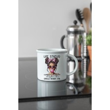 Life Status Baskılı Enamel Görünümlü Seramik Vintage Kupa Bardak