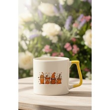 Sonbahar Temalı Kahveler No:6 Baskılı Sarı D Kulplu Kupa Bardak