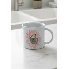 Sonbahar Temalı Pumpkin Spice Latte Baskılı Enamel Görünümlü Seramik Vintage Kupa Bardak