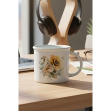 Ayçiçekleri Sonbahar Teması No:3 Baskılı Enamel Görünümlü Seramik Vintage Kupa Bardak