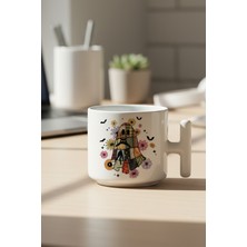 Hayalet ve Sevimli Kedi Baskılı Hediyelik T Kulplu Latte Fincanı Kupa Bardak