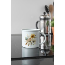 Ayçiçekleri Sonbahar Teması No:2 Baskılı Enamel Görünümlü Seramik Vintage Kupa Bardak