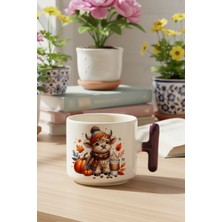 Sonbahar Teması Fall Vibes Highland Cow Baskılı Lila Renkli T Kulplu Latte Fincanı Kupa