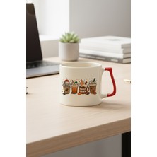 Sonbahar Temalı Kahveler No:8 Baskılı Kırmızı D Kulplu Kupa Bardak