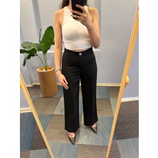 Yüksek Bel Palazzo Metal Düğmepantolon