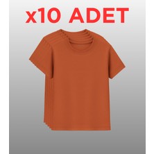 10’lu Regular Fit Basic Tişört Seti - %100 Pamuk - Yeşil, Siyah, Beyaz, Kiremit