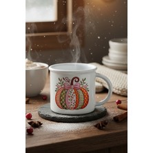 Desenli Balkabağı Baskılı Enamel Görünümlü Seramik Vintage Kupa Bardak