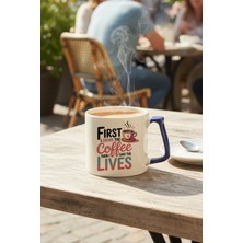 First The Coffee Baskılı Lacivert D Kulplu Kupa Bardak