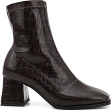 GÖNDERİ Kadın Kroko Kahve  Deri Görünümlü Kalın Topuklu Streç Bot