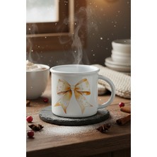 Sonbahar Temalı Kurdele Baskılı Enamel Görünümlü Seramik Vintage Kupa Bardak