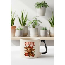 Coffee Makes Me Nicer Sevimli Inek Baskılı Siyah D Kulplu Kupa Bardak