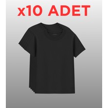 10’lu Regular Fit Basic Tişört Seti - %100 Pamuk - Yeşil, Siyah, Beyaz, Kiremit