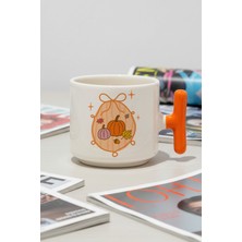 Sonbahar Temalı Balkabakları Baskılı Turuncu Renkli T Kulplu Latte Fincanı Kupa