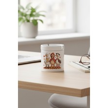 Sonbahar Temalı Sevimli Ördekler Baskılı Seramik Kapaklı Kokusuz Küllük