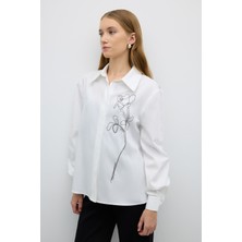 Zincir Işlemeli Uzun Kol Gömlek Beyaz K2613518_002