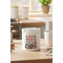 A Good Day Start With Coffee Baskılı Seramik Kapaklı Kokusuz Küllük