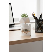 Sonbahar Temalı Sevimli Kedi No:10 Baskılı Seramik Kapaklı Kokusuz Küllük