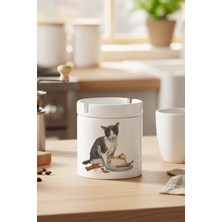 Sonbahar Temalı Sevimli Kedi No:5 Baskılı Seramik Kapaklı Kokusuz Küllük