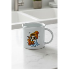 Sonbahar Teması Sevimli Halloween Hayalet Baskılı Enamel Görünümlü Seramik Vintage Kupa Bardak