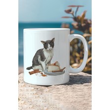 Sonbahar Temalı Sevimli Kedi No:5 Baskılı Hediyelik Kupa Bardak