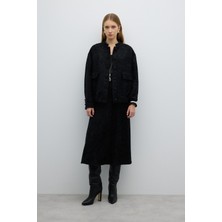 Önü Düğmeli Hakim Yaka Bomber Siyah K2616502_001