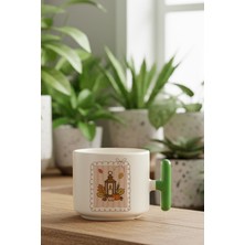 Sonbahar Temalı Sonbahar Baskılı Yeşil Renkli T Kulplu Latte Fincanı Kupa