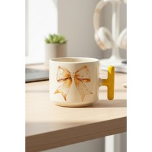 Sonbahar Temalı Kurdele Baskılı Sarı Renkli T Kulplu Latte Fincanı Kupa