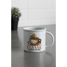 Coffee Before Chaos Baskılı Enamel Görünümlü Seramik Vintage Kupa Bardak
