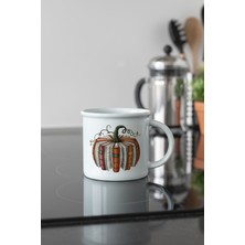 Sonbahar Temalı Balkabağı Kitaplar Baskılı Enamel Görünümlü Seramik Vintage Kupa Bardak