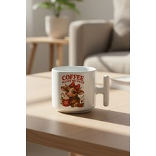 Coffee Makes Me Nicer Sevimli Inek Baskılı Hediyelik T Kulplu Latte Fincanı Kupa Bardak