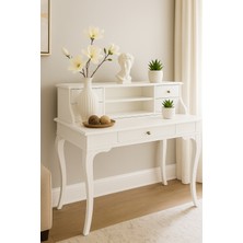 Wooding Mobilya 100 cm 5 Çekmeceli Masif Beyaz Raflı Çalışma Masası