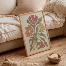 Toprak Tonlarında Kır Çiçekleri Duvar Sanatı, Soyut Çiçek ve Botanik