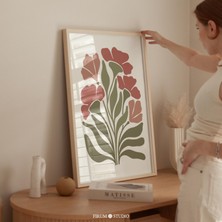 Kırmızı ve Yeşil Kır Çiçeği Duvar Sanatı, Eklektik Modern Çiftlik Evi Dekoru Için Bohem Yaz Çiçek ve Botanik |