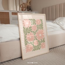 Adaçayı Yeşili Şeftali Duvar Sanatı, Papatya Duvar Sanatı, Çiçek Illüstrasyonları, Japandi Tarzı Sanat